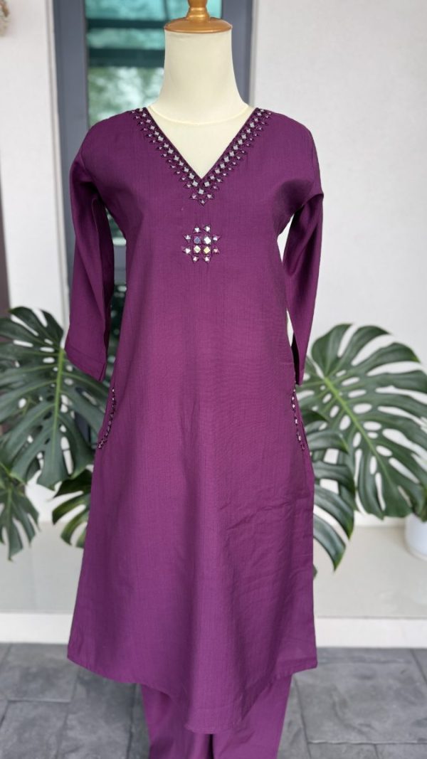KCH0029:Plum Mirrorwork 2pc Cord Set