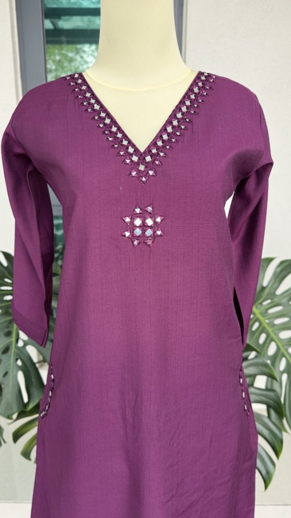 KCH0029:Plum Mirrorwork 2pc Cord Set - Image 2