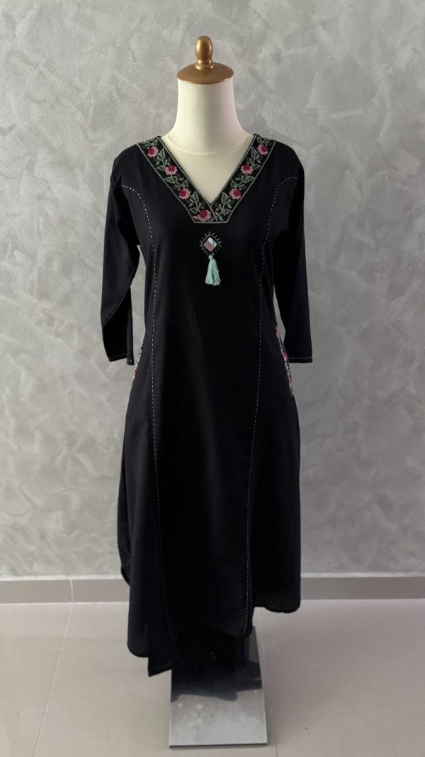 KCH0036:Premium Linen Cotton Black Cord Set