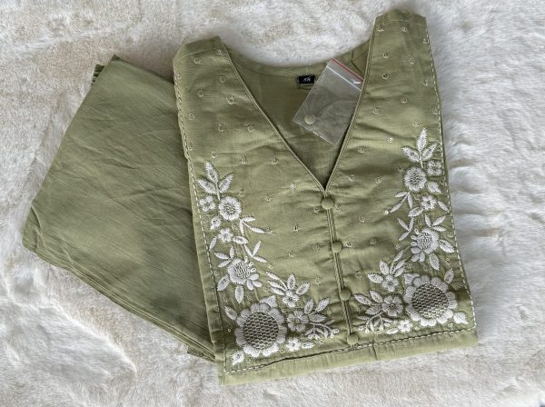 KCH0040:Cotton Embroidered Pastel 2pc Suit - Image 3