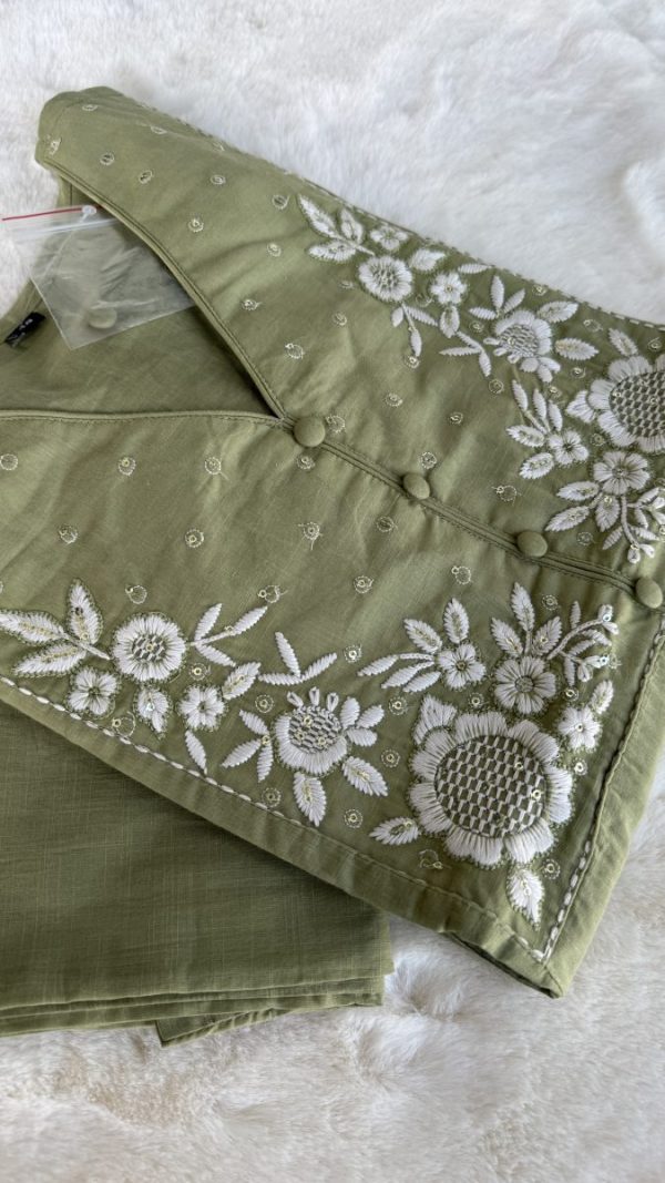 KCH0040:Cotton Embroidered Pastel 2pc Suit - Image 4