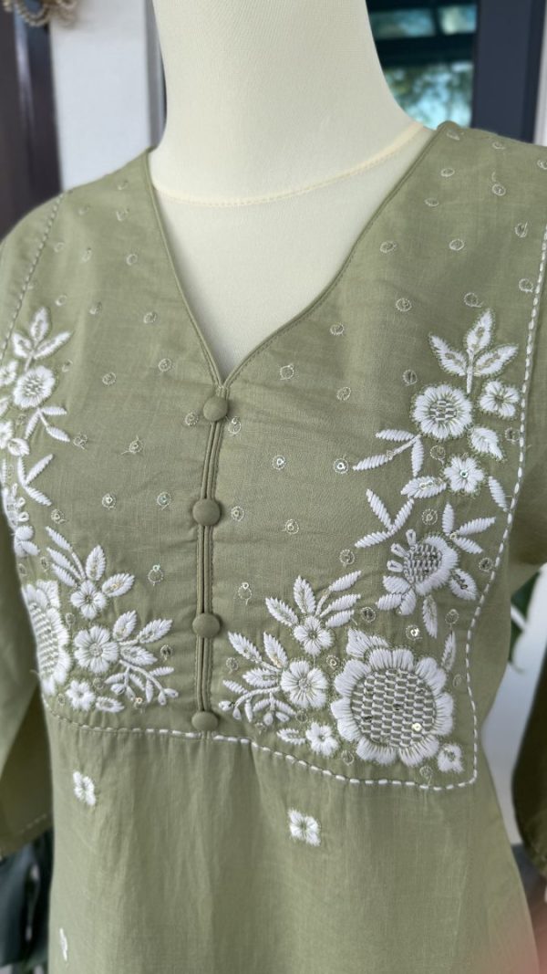 KCH0040:Cotton Embroidered Pastel 2pc Suit - Image 2