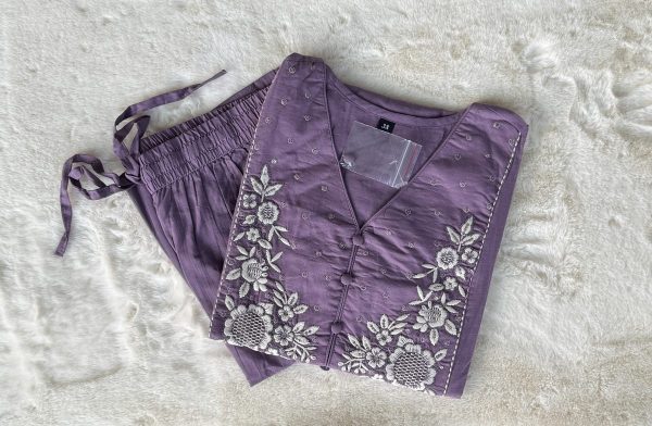 KCH0040:Cotton Embroidered Pastel 2pc Suit - Image 8