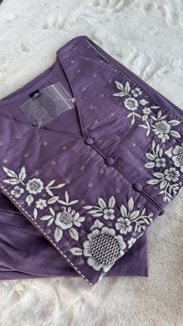 KCH0040:Cotton Embroidered Pastel 2pc Suit - Image 9
