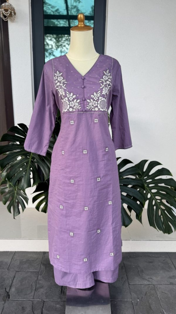 KCH0040:Cotton Embroidered Pastel 2pc Suit - Image 6