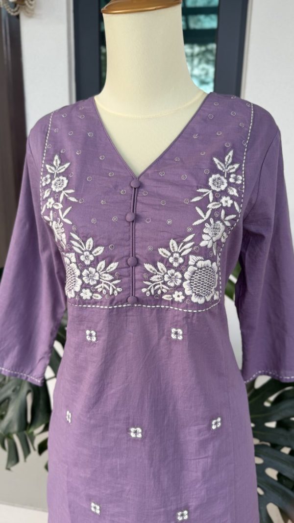 KCH0040:Cotton Embroidered Pastel 2pc Suit - Image 7