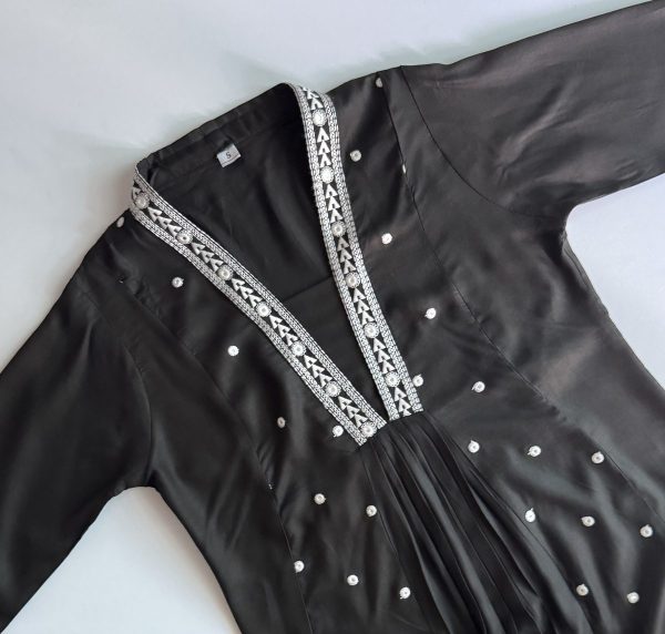 KCH0051:Jet Black A-Line Suit With Contrast Printed Dupatta - Image 5