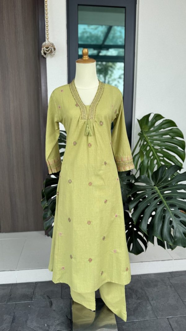 KCH0053:Soft Lime Green A-Line Kurta Suit - Image 3