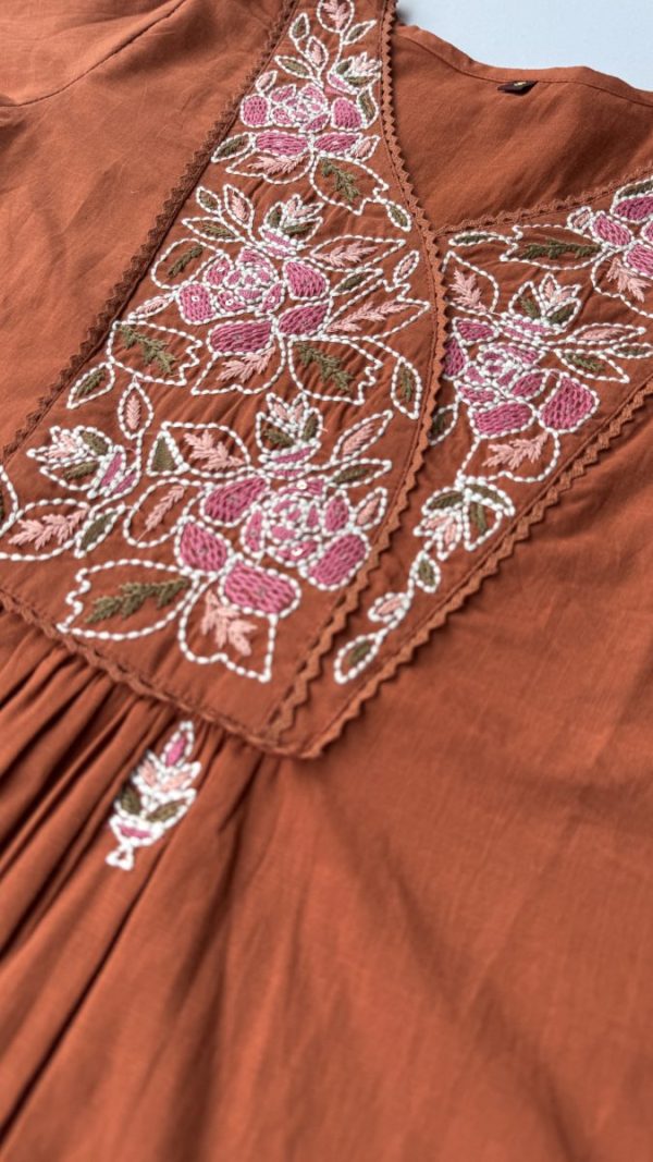 KCH0054:Rust Premium Soft Cotton Embroidered Kurta With Pant - Image 5