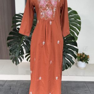 KCH0054:Rust Premium Soft Cotton Embroidered Kurta With Pant