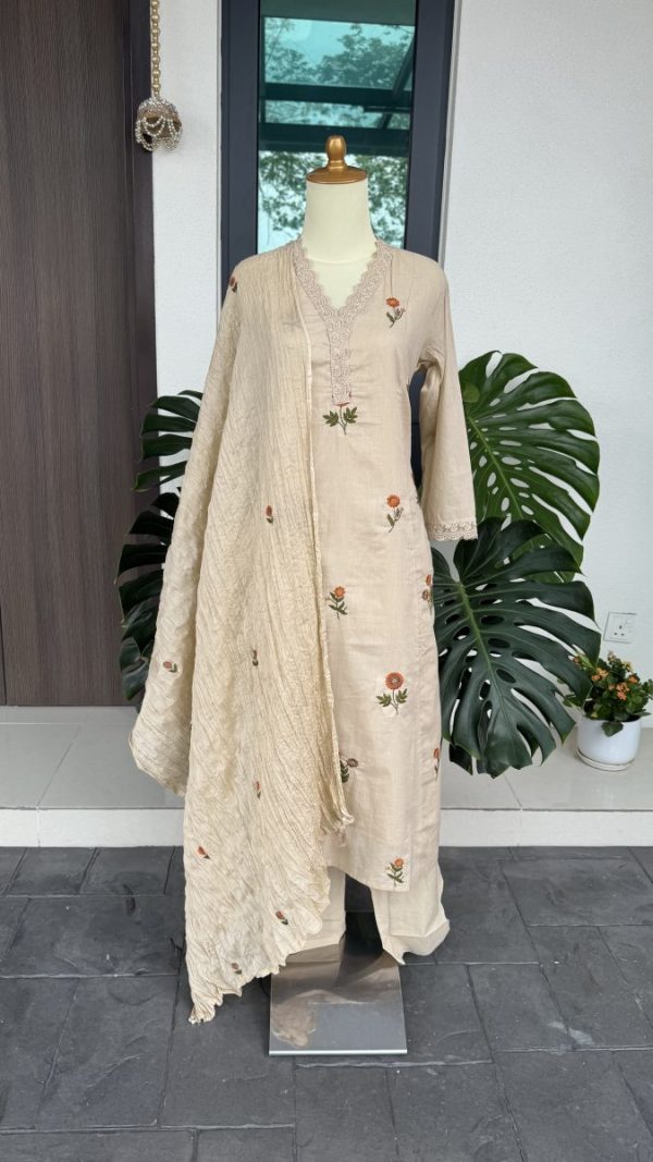 KCH0055:Beige Floral Pure Cotton Kurta Suit