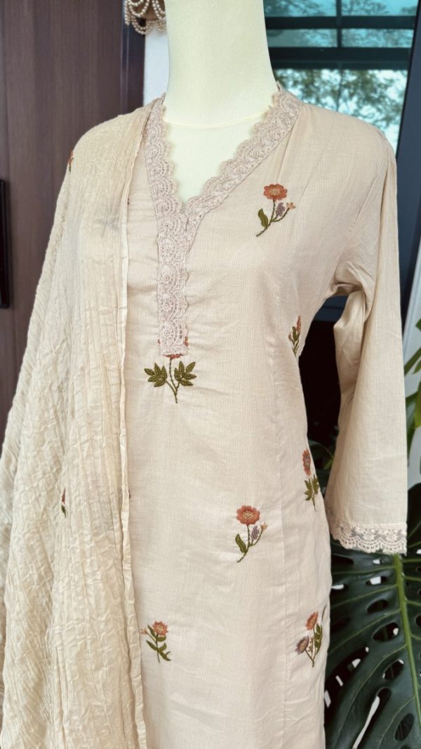 KCH0055:Beige Floral Pure Cotton Kurta Suit - Image 3