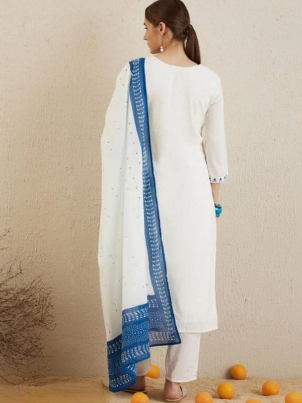 KCH0058:Cotton White Kurta Suit With Royal Blue Touch - Image 3
