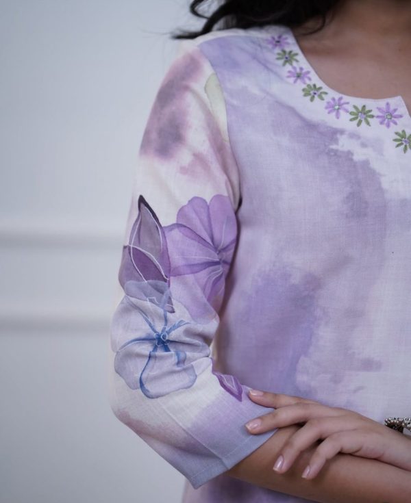 KCH0057:Lavender Dream Linen Cotton Kurta Suit - Image 2