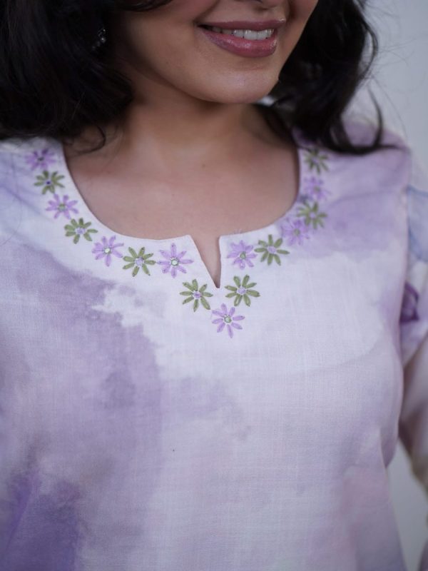 KCH0057:Lavender Dream Linen Cotton Kurta Suit - Image 4
