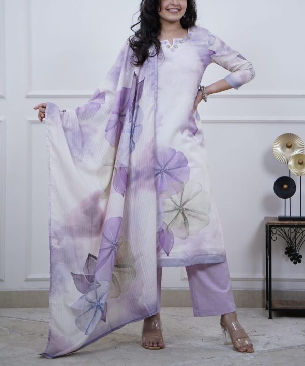 KCH0057:Lavender Dream Linen Cotton Kurta Suit