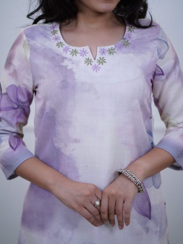 KCH0057:Lavender Dream Linen Cotton Kurta Suit - Image 6