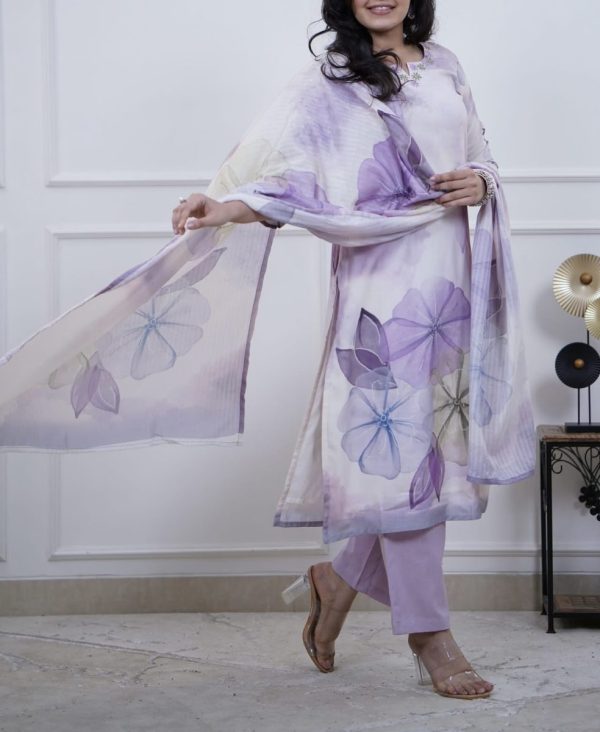 KCH0057:Lavender Dream Linen Cotton Kurta Suit - Image 5