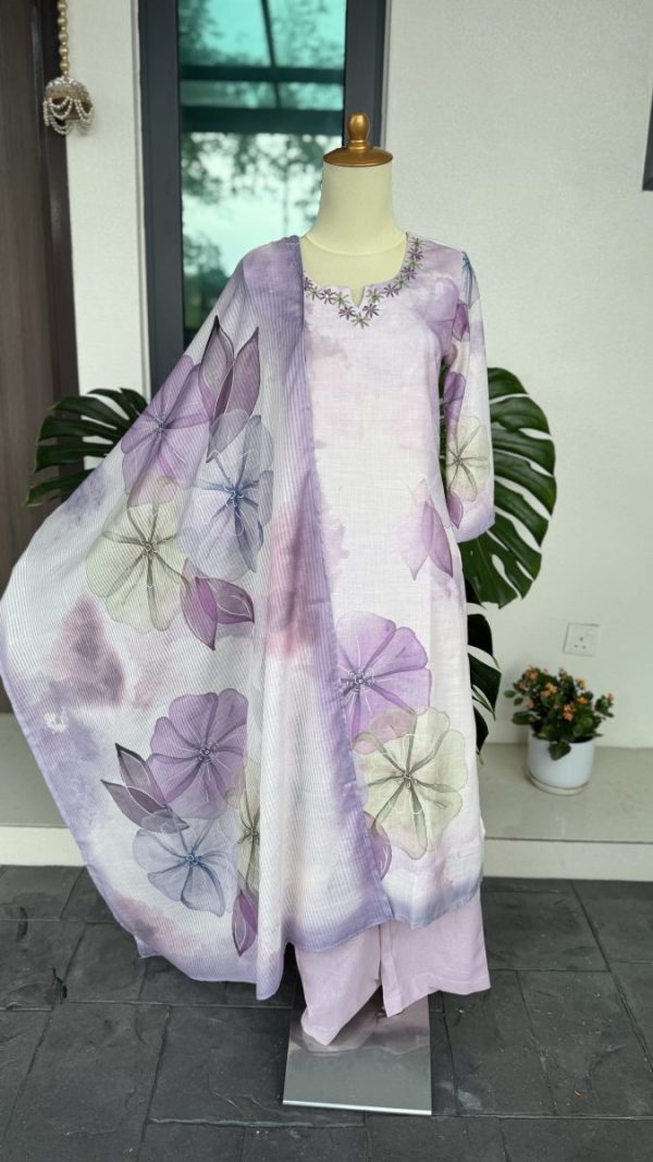 KCH0057:Lavender Dream Linen Cotton Kurta Suit - Image 7
