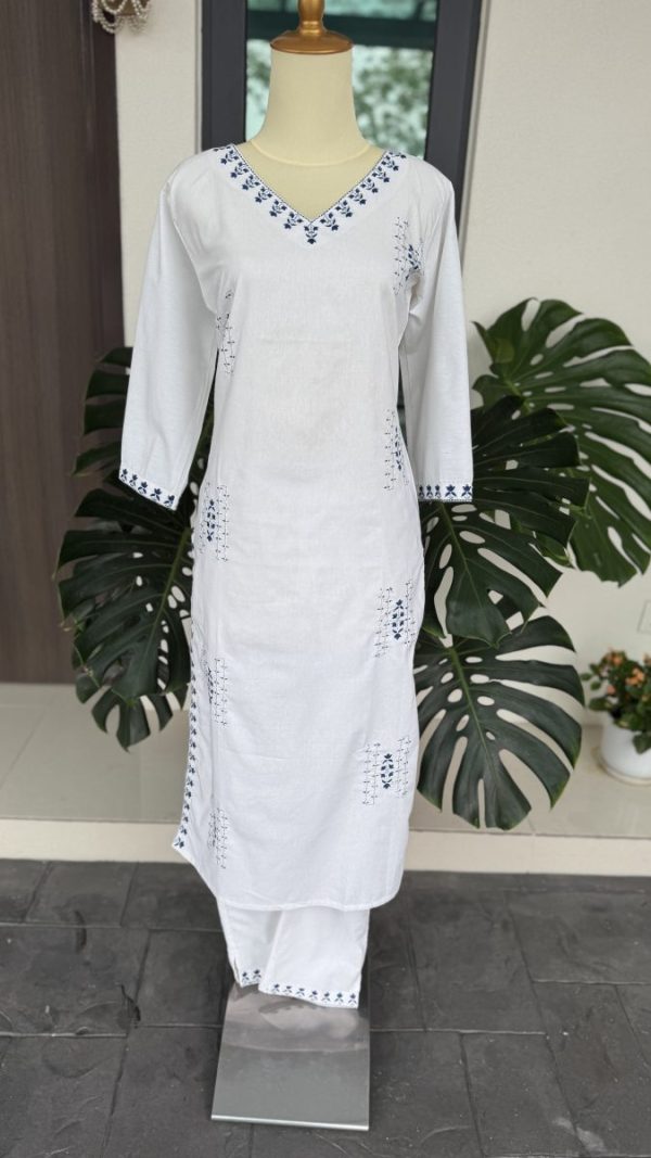 KCH0058:Cotton White Kurta Suit With Royal Blue Touch - Image 6