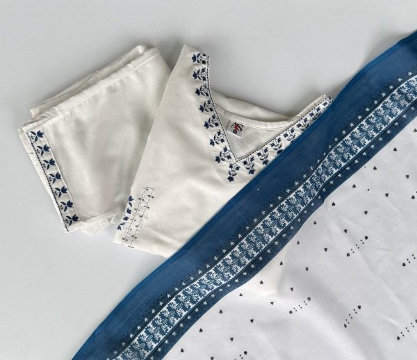 KCH0058:Cotton White Kurta Suit With Royal Blue Touch - Image 7