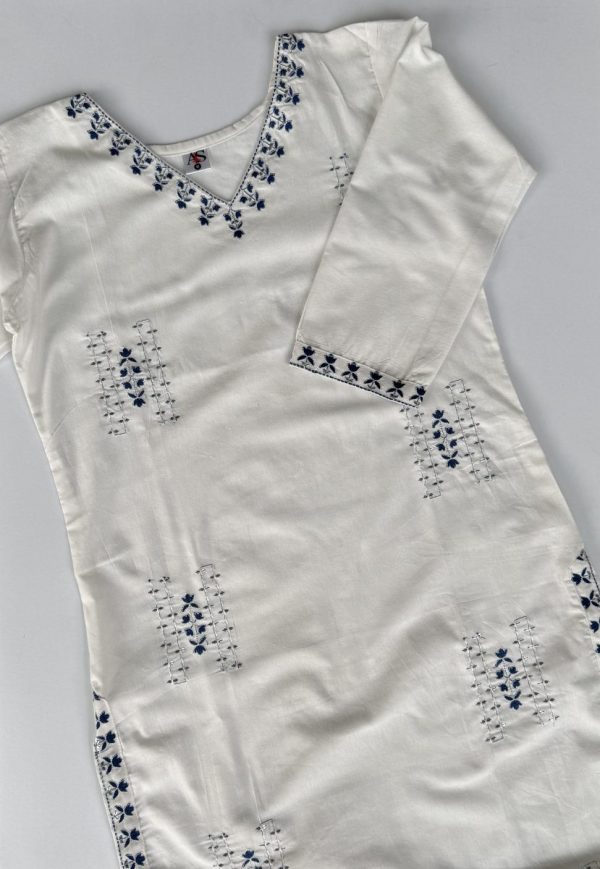 KCH0058:Cotton White Kurta Suit With Royal Blue Touch - Image 8