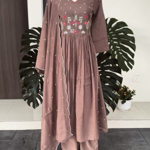 KCH0059:Dewy Brown Pure Mul Chanderi Kurta Suit