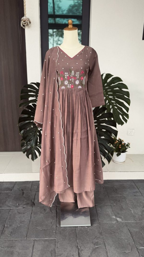KCH0059:Dewy Brown Pure Mul Chanderi Kurta Suit