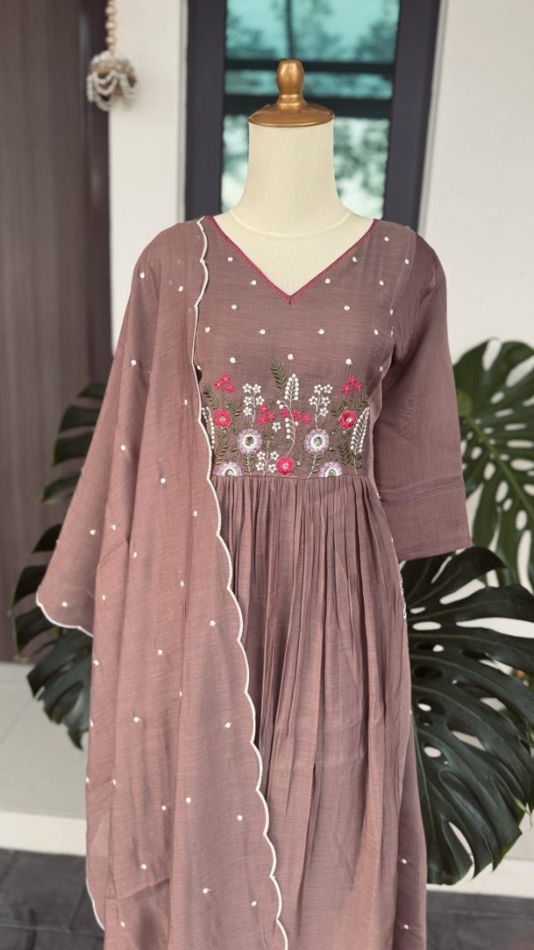 KCH0059:Dewy Brown Pure Mul Chanderi Kurta Suit - Image 2