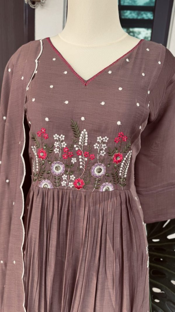 KCH0059:Dewy Brown Pure Mul Chanderi Kurta Suit - Image 3