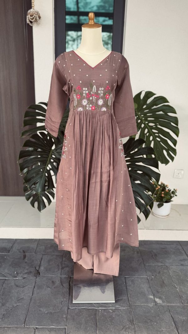 KCH0059:Dewy Brown Pure Mul Chanderi Kurta Suit - Image 4