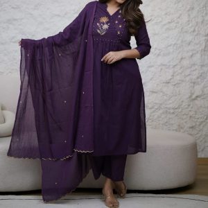 KCH0061:Midnight Violet Embroidered Kurta Suit