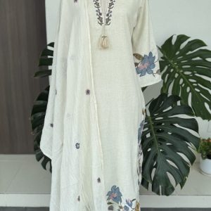 KCH0064:Pure Soft Khadi Cotton Embroidered Kurta Suit
