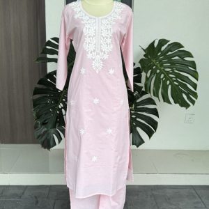 KCH0066:Baby Pink Cotton Chikankari Kurta Suit
