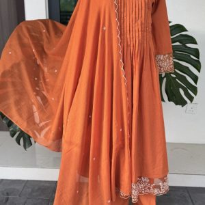 KCH0069:Rust Beauty With Lace Touch Pure Cotton Kurta Suit