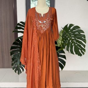 KCH0071:Brownish Rust Real Mirror Work Kurta Suit