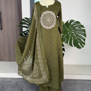 KCH0075:Olive Elegance Soft Mul Cotton Kurta Suit