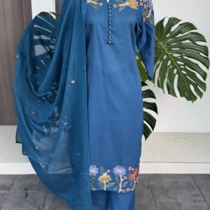 KCH0073:Ocean Teal floral Embroidered Kurta Suit