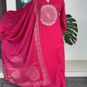 KCH0074:Rani Pink Embroidered Soft Mul Kurta Suit