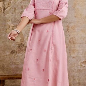 KCH0082:Soft Rose Embroidered Cotton Suit