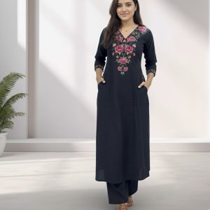 KCH0078:Black Blossom Pure Flex Cotton Coord Set