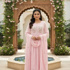 KCH0086:Yaara Embroidered Mul Cotton Kurta Suit