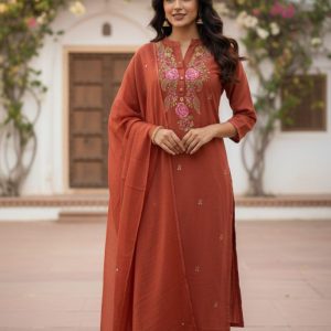 KCH0091:Autumn Rust Floral Kurta Suit