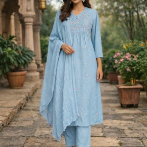 KCH0093:Azure Floral Cotton Kurta Suit