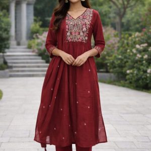 KCH0095:Meher Wine Mul Cotton Kurta Suit