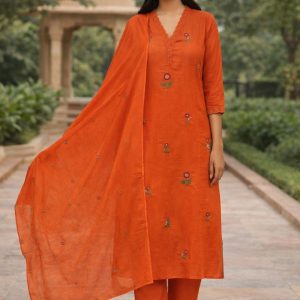 KCH0098:Aranya Orange Cotton Kurta Suit