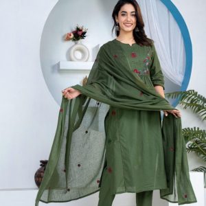 KCH0101:Olive Petal Light Cotton Kurta Suit