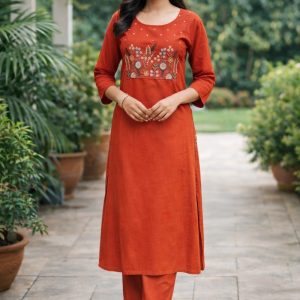 KCH0102:Rust Orange Floral Cotton Coord Set