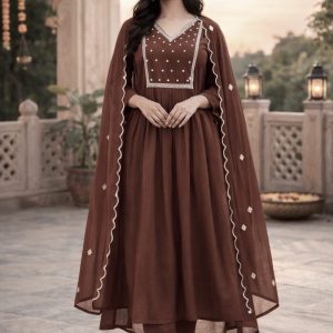 KCH0104:Royal Cocoa Pure Mul Chanderi Suit