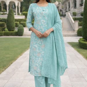 KCH0100:AquaFloral Kurta Suit